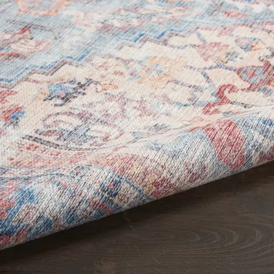 6' Blue Orange And Red Oriental Distressed Washable Runner Rug Photo 7