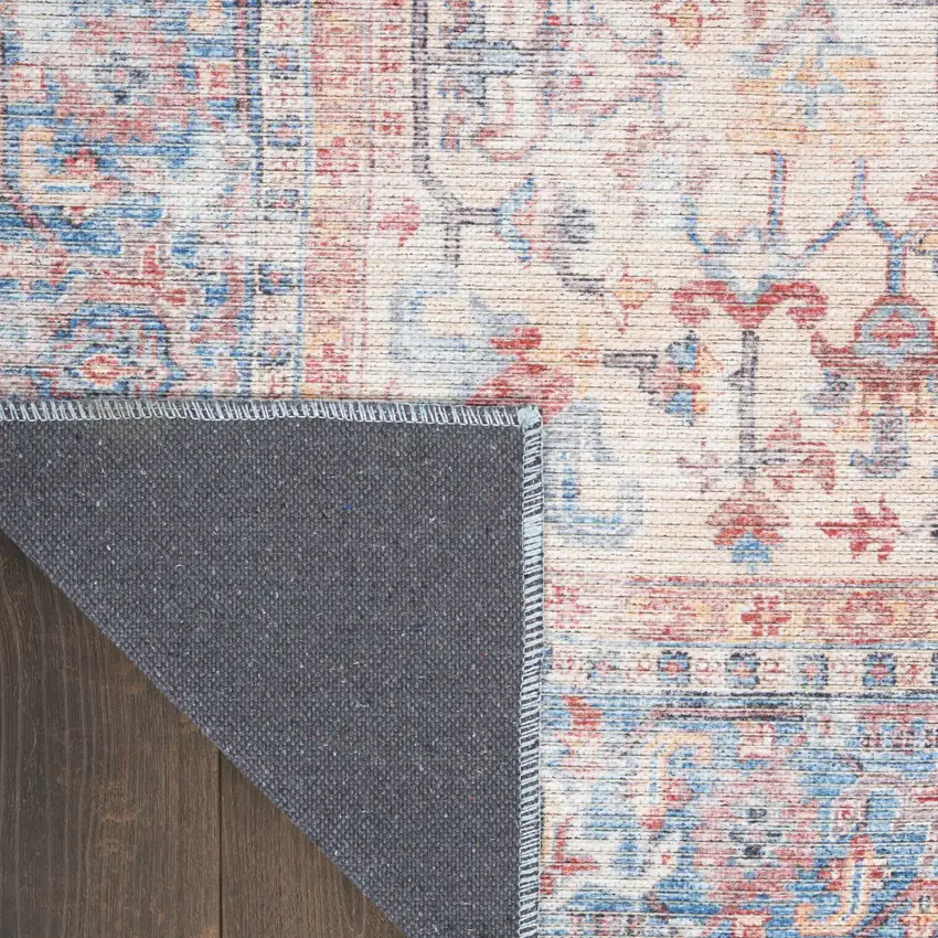 6' Blue Orange And Red Oriental Distressed Washable Runner Rug Photo 9
