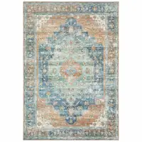 Photo of Blue Oriental Power Loom Stain Resistant Area Rug