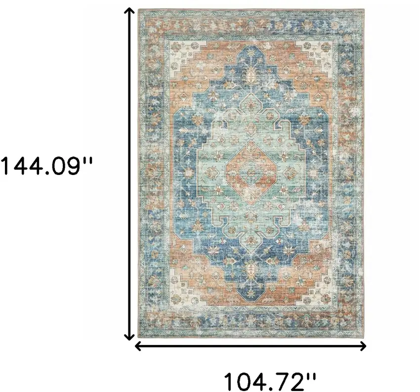 Blue Oriental Power Loom Stain Resistant Area Rug Photo 10