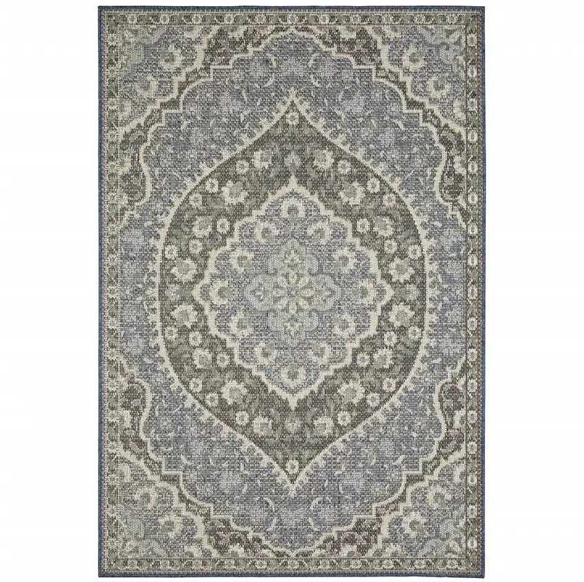 Blue Oriental Stain Resistant Indoor Outdoor Area Rug Photo 2