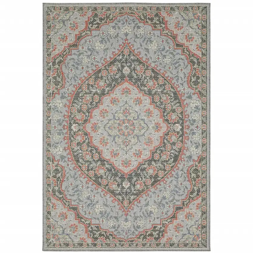 Blue Oriental Stain Resistant Indoor Outdoor Area Rug Photo 2