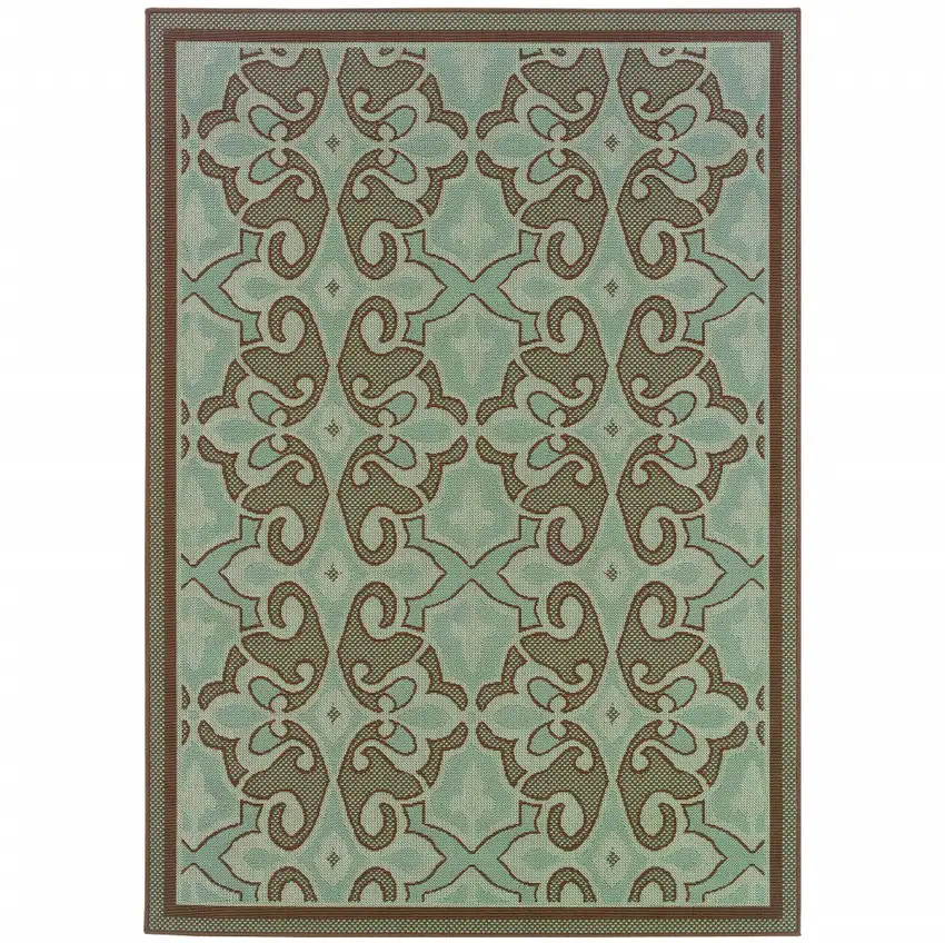Blue Oriental Stain Resistant Indoor Outdoor Area Rug Photo 1