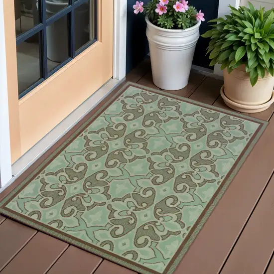 Blue Oriental Stain Resistant Indoor Outdoor Area Rug Photo 1
