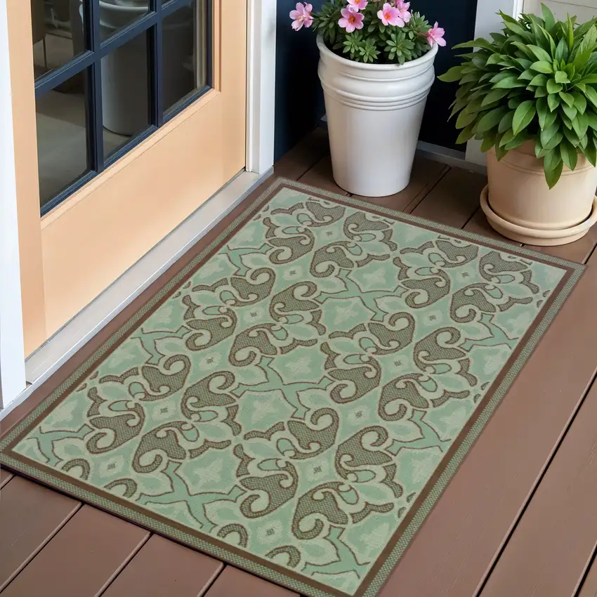 Blue Oriental Stain Resistant Indoor Outdoor Area Rug Photo 1