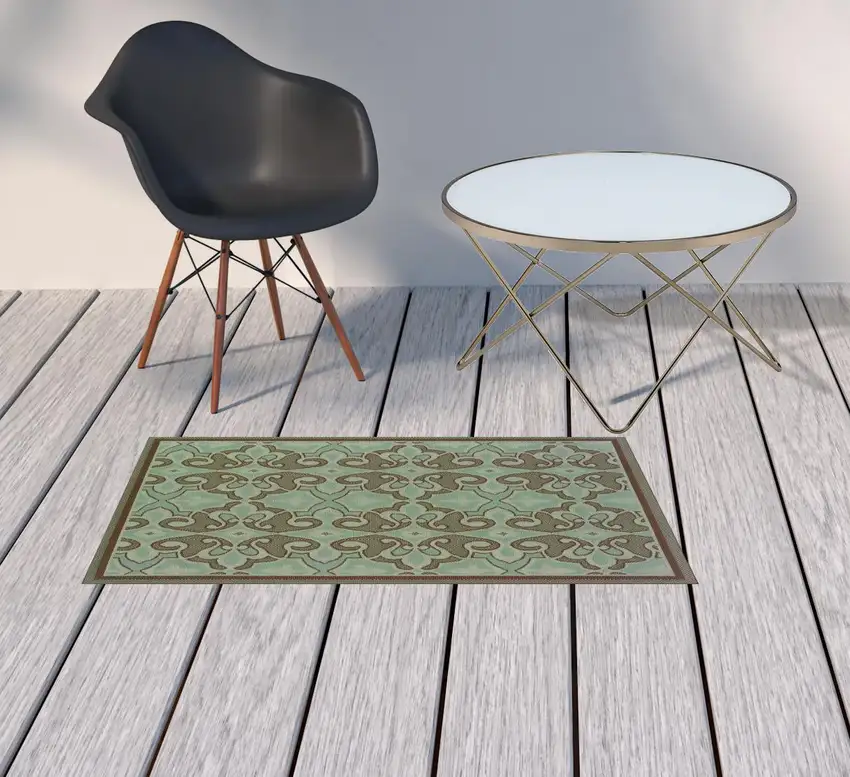 Blue Oriental Stain Resistant Indoor Outdoor Area Rug Photo 2