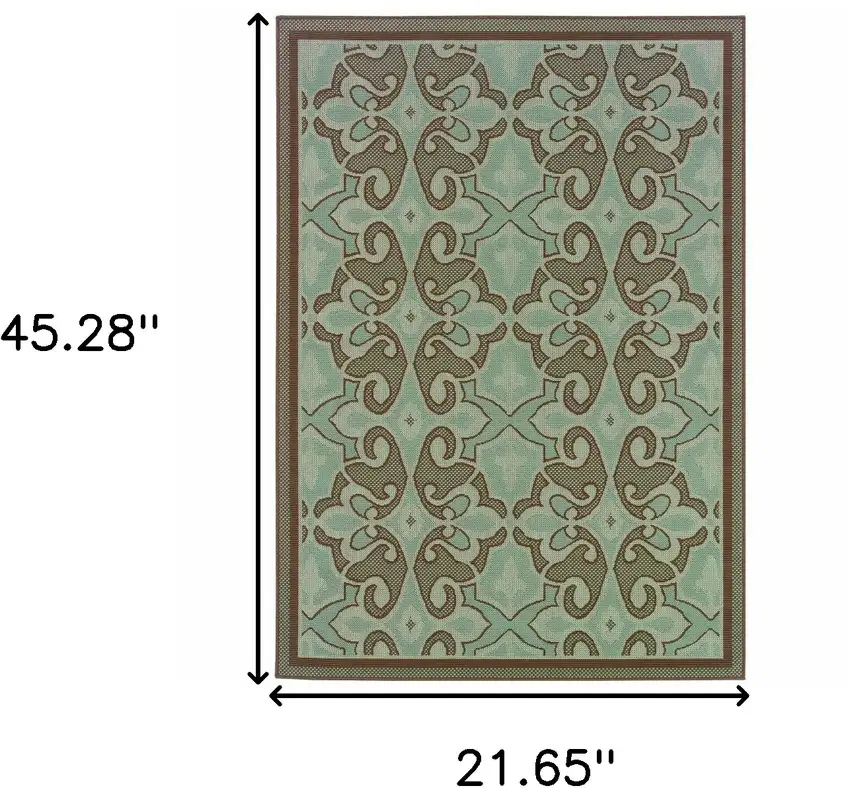 Blue Oriental Stain Resistant Indoor Outdoor Area Rug Photo 5