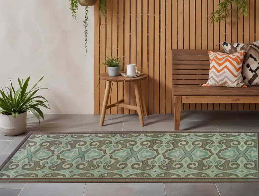 Blue Oriental Stain Resistant Indoor Outdoor Area Rug Photo 1