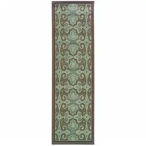 Photo of Blue Oriental Stain Resistant Indoor Outdoor Area Rug