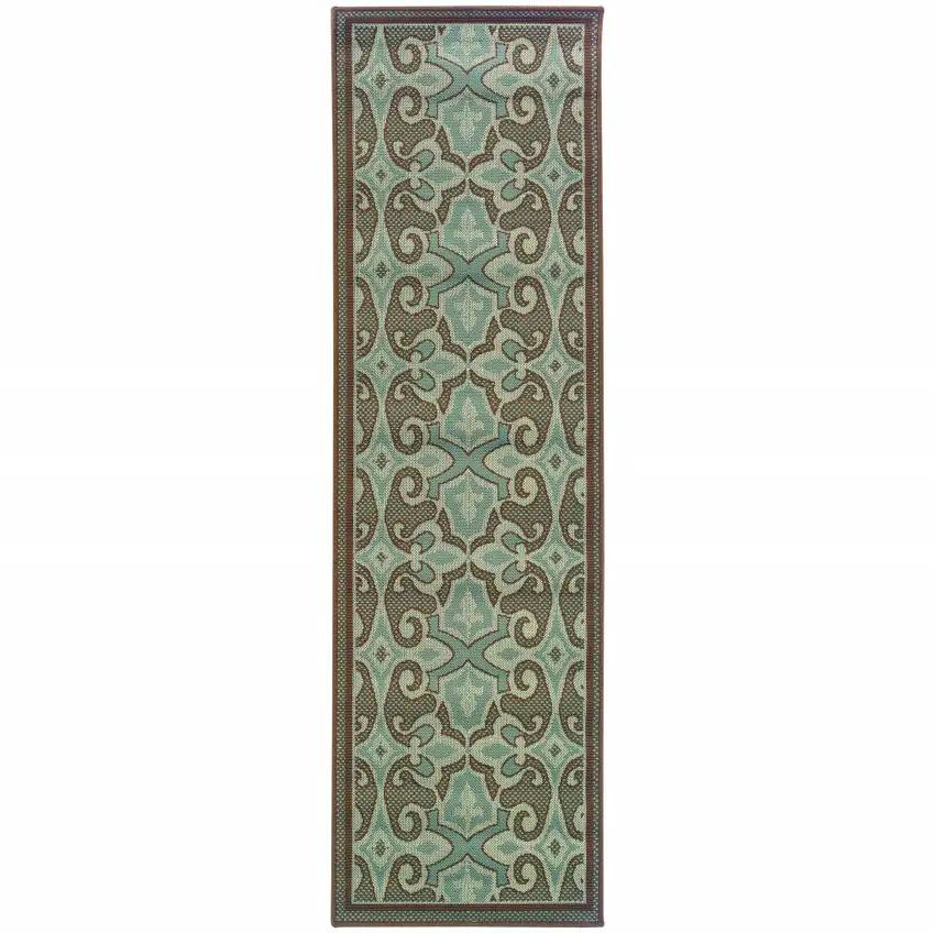 Blue Oriental Stain Resistant Indoor Outdoor Area Rug Photo 1