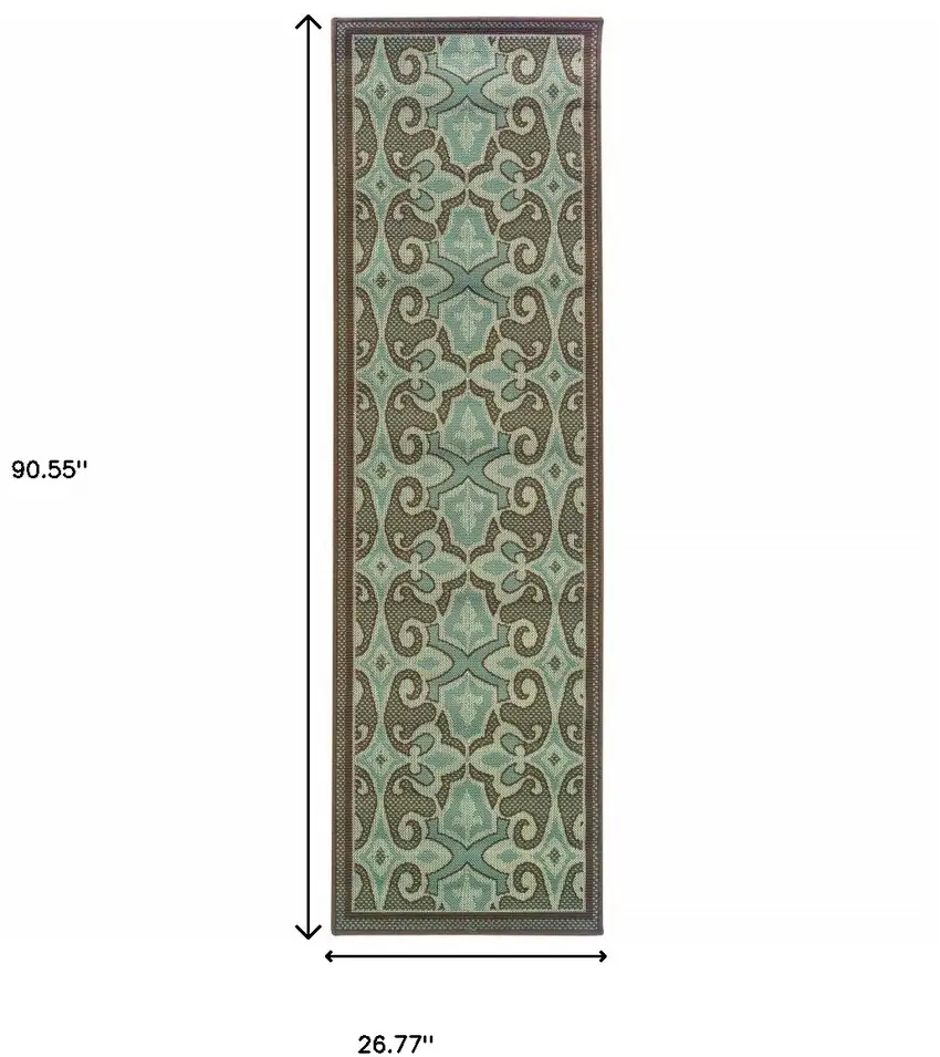 Blue Oriental Stain Resistant Indoor Outdoor Area Rug Photo 4