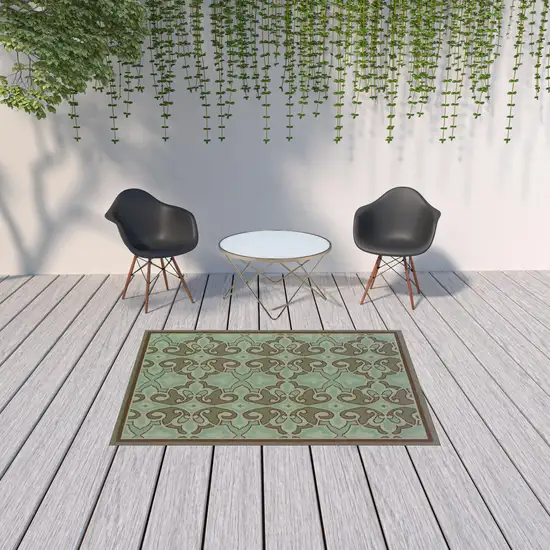 Blue Oriental Stain Resistant Indoor Outdoor Area Rug Photo 2