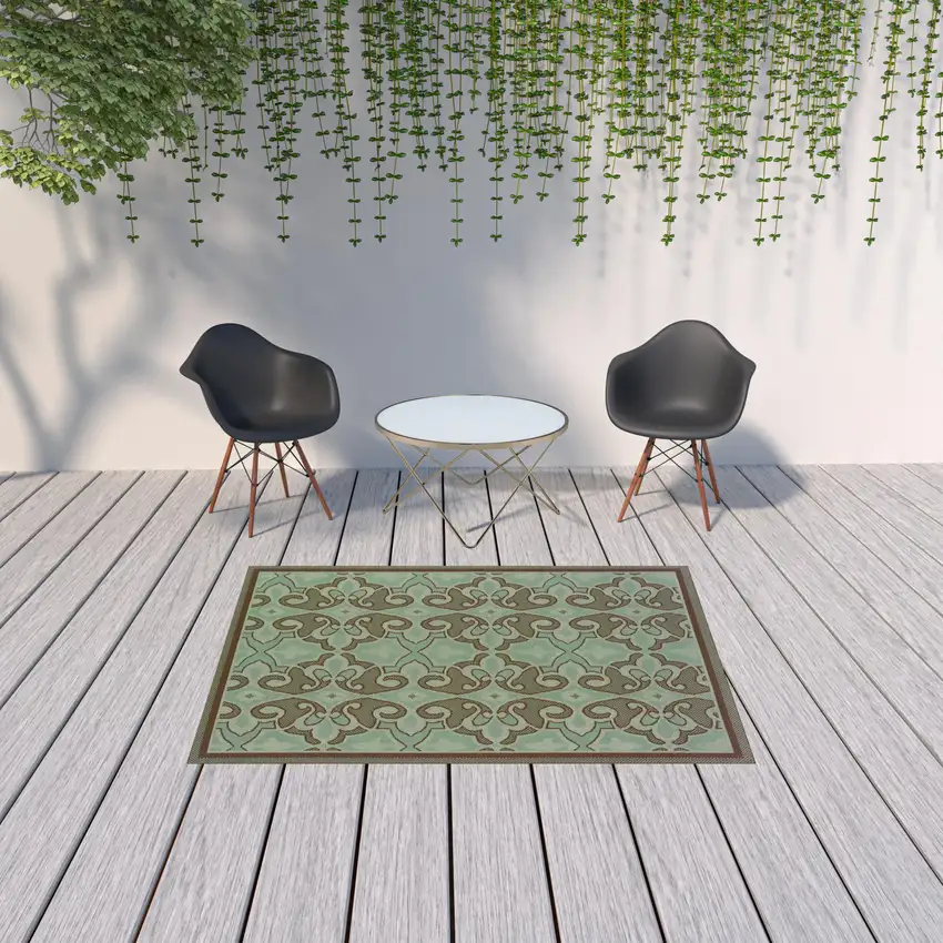 Blue Oriental Stain Resistant Indoor Outdoor Area Rug Photo 2