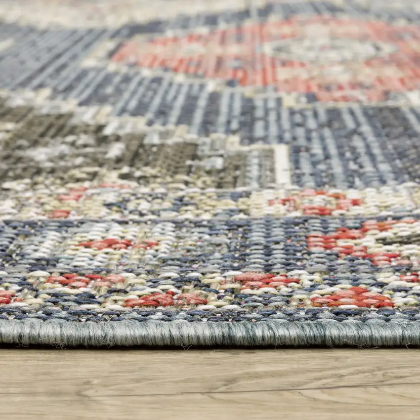 Blue Oriental Stain Resistant Indoor Outdoor Area Rug Photo 4