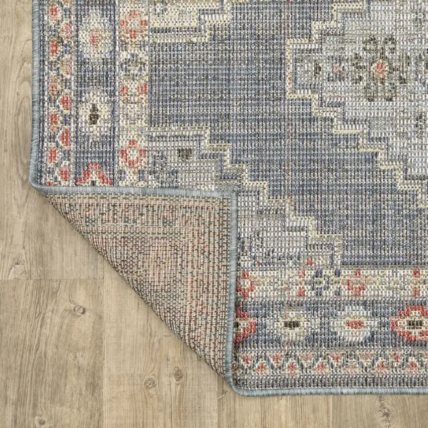 Blue Oriental Stain Resistant Indoor Outdoor Area Rug Photo 7