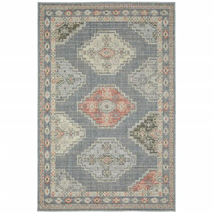 Blue Oriental Stain Resistant Indoor Outdoor Area Rug Photo 1