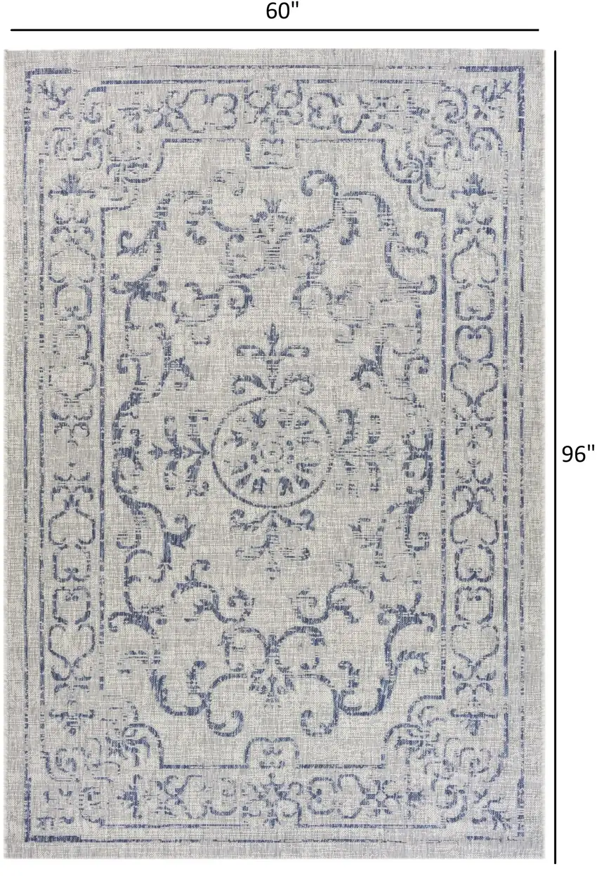 Blue Ornate Indoor Outdoor Area Rug Photo 6