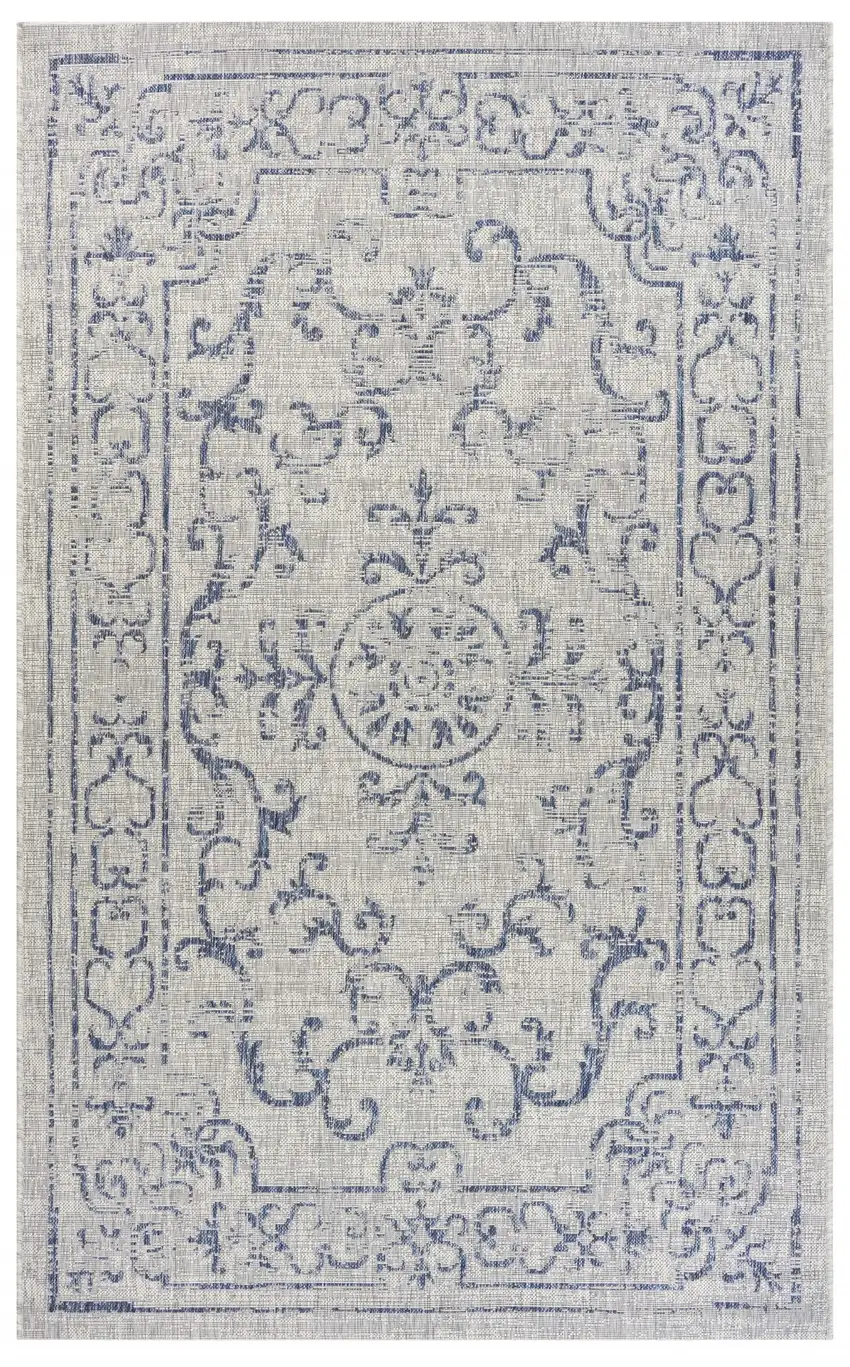 Blue Ornate Indoor Outdoor Area Rug Photo 1