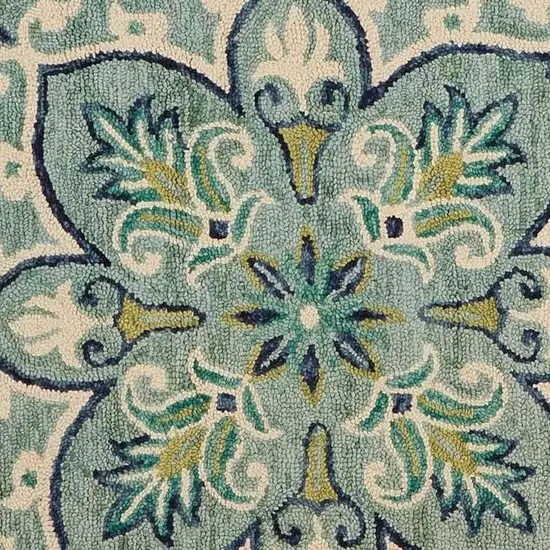 6' Blue And Green Wool Geometric Hand Tufted Round Rug Photo 3