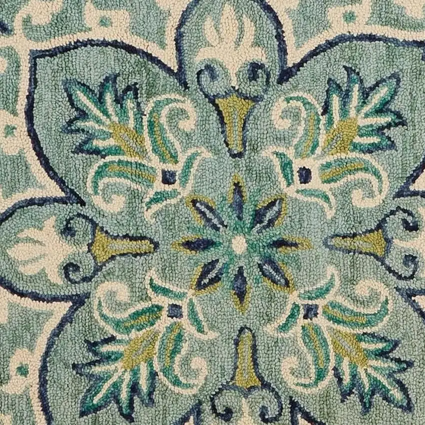 6' Blue And Green Wool Geometric Hand Tufted Round Rug Photo 3