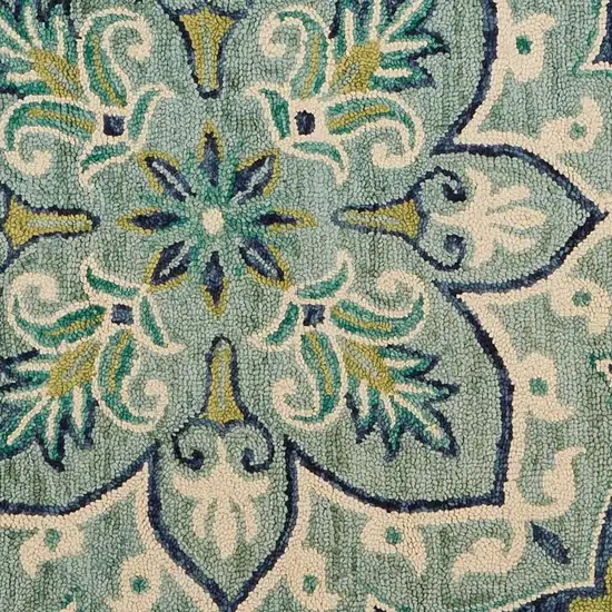 6' Blue And Green Wool Geometric Hand Tufted Round Rug Photo 4