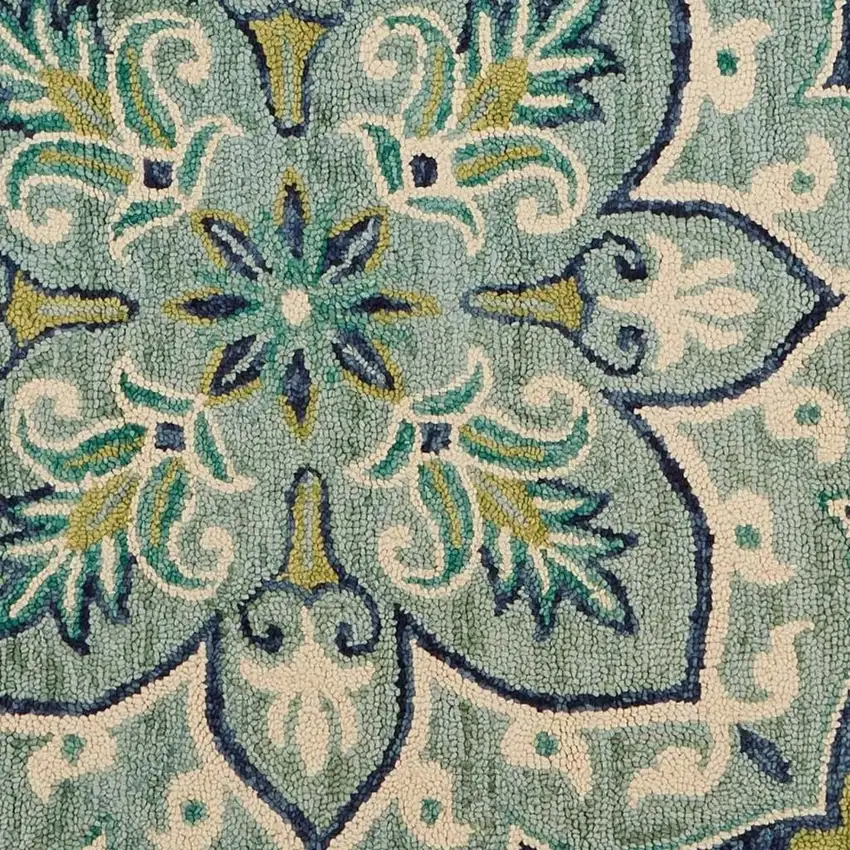 6' Blue And Green Wool Geometric Hand Tufted Round Rug Photo 4