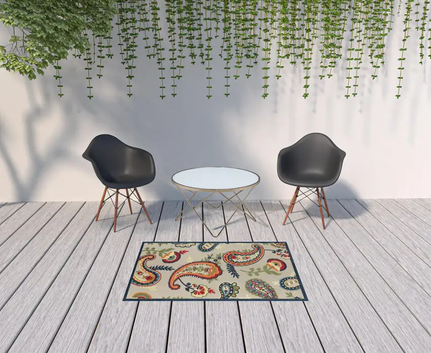 Blue Paisley Non Skid Indoor Outdoor Area Rug Photo 2