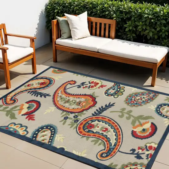Blue Paisley Non Skid Indoor Outdoor Area Rug Photo 1
