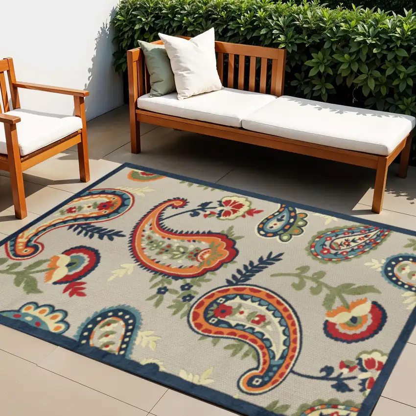 Blue Paisley Non Skid Indoor Outdoor Area Rug Photo 1