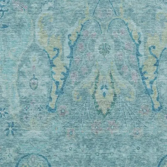 Blue Pale Aqua And Artichoke Green Floral Washable Indoor Outdoor Area Rug Photo 3