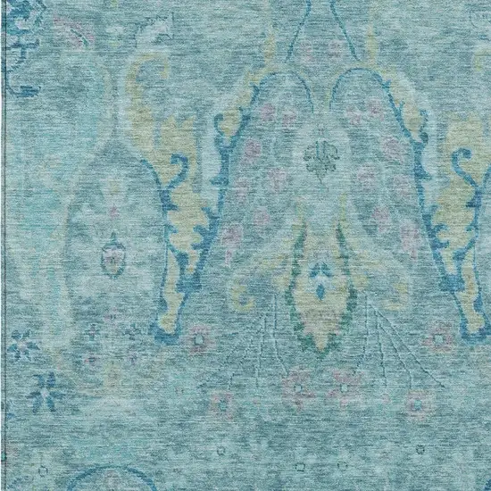 Blue Pale Aqua And Artichoke Green Floral Washable Indoor Outdoor Area Rug Photo 9