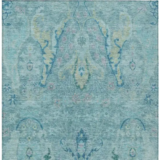 Blue Pale Aqua And Artichoke Green Floral Washable Indoor Outdoor Area Rug Photo 6