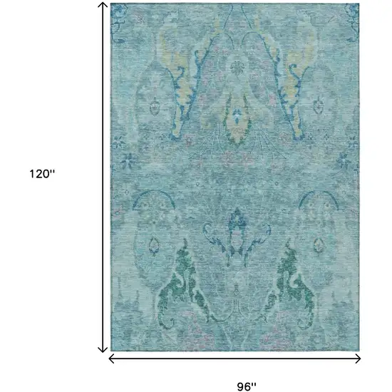 Blue Pale Aqua And Artichoke Green Floral Washable Indoor Outdoor Area Rug Photo 9