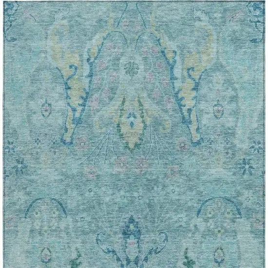 Blue Pale Aqua And Artichoke Green Floral Washable Indoor Outdoor Area Rug Photo 3