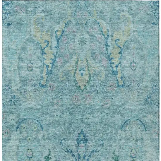 Blue Pale Aqua And Artichoke Green Floral Washable Indoor Outdoor Area Rug Photo 7