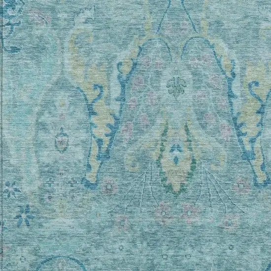 Blue Pale Aqua And Artichoke Green Floral Washable Indoor Outdoor Area Rug Photo 3
