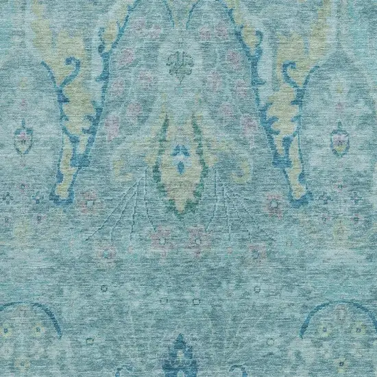 Blue Pale Aqua And Artichoke Green Floral Washable Indoor Outdoor Area Rug Photo 3