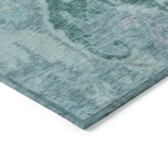 Blue Pale Aqua And Artichoke Green Floral Washable Indoor Outdoor Area Rug Photo 9