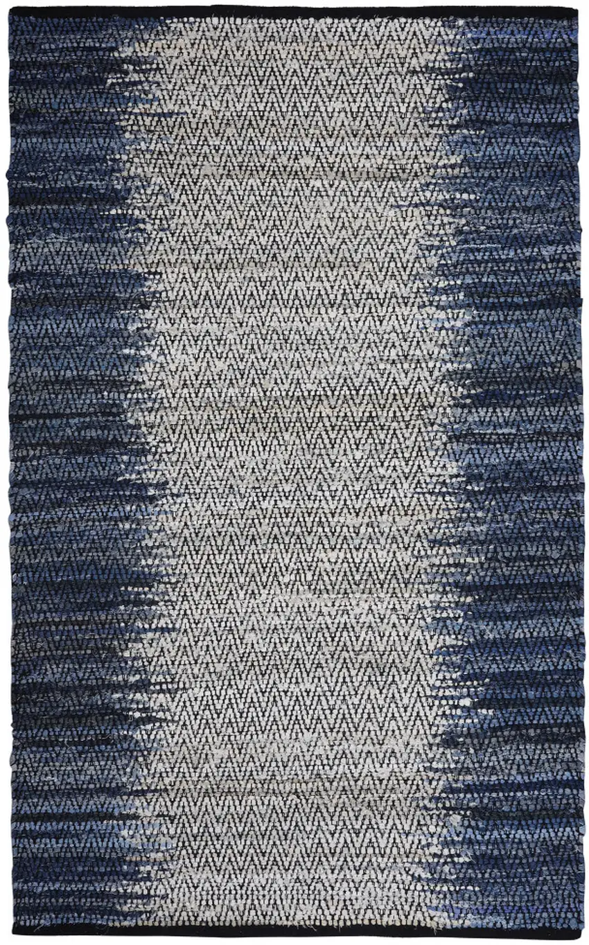 Blue Patchwork Handmade Indoor Outdoor Area Rug Photo 4