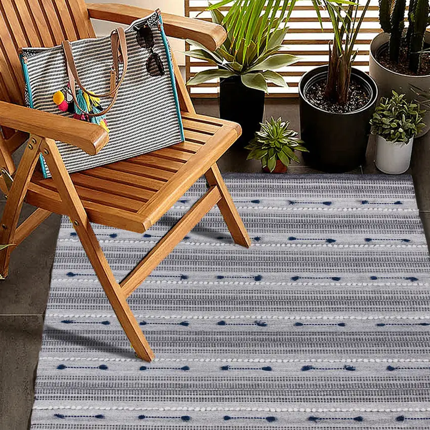 Blue Patchwork Handmade Indoor Outdoor Area Rug Photo 6