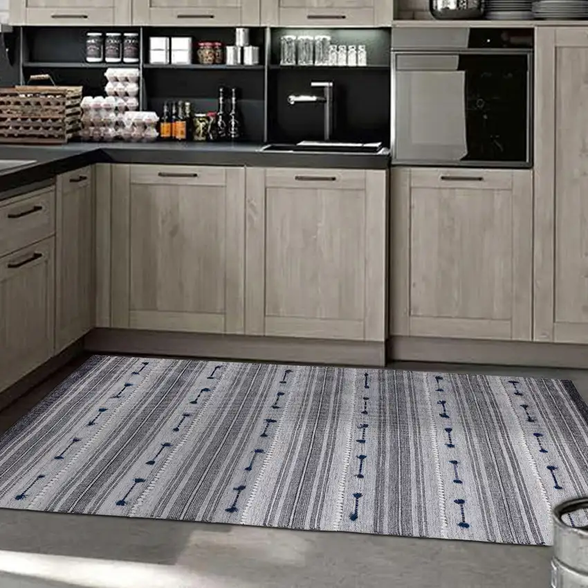 Blue Patchwork Handmade Indoor Outdoor Area Rug Photo 6