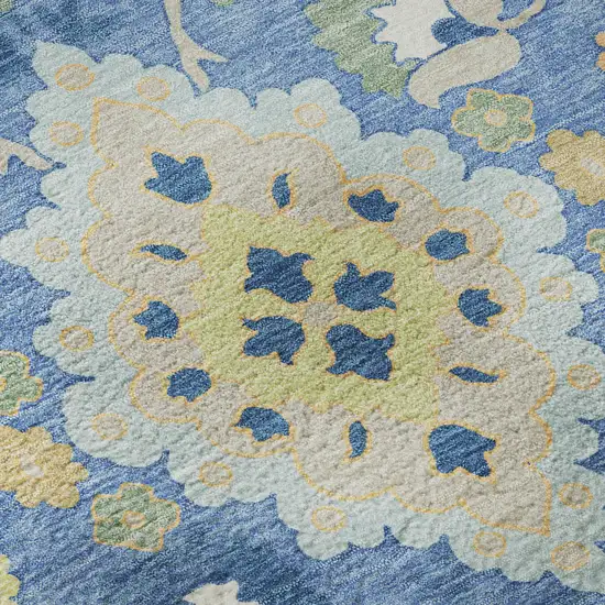 Blue Peach And Fern Green Oriental Washable Area Rug With UV Protection Photo 9