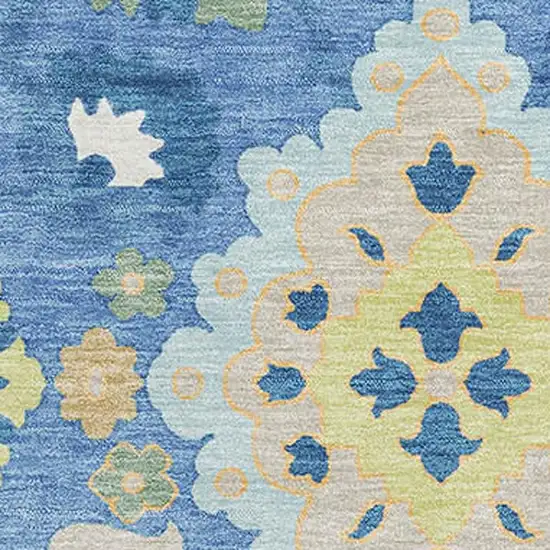 Blue Peach And Fern Green Oriental Washable Area Rug With UV Protection Photo 3