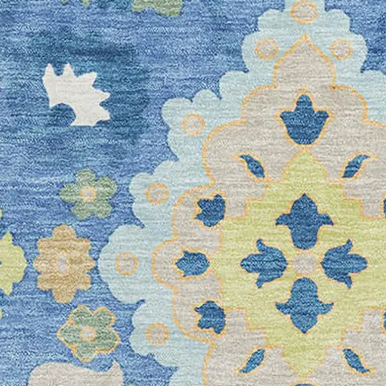 Blue Peach And Fern Green Oriental Washable Area Rug With UV Protection Photo 2