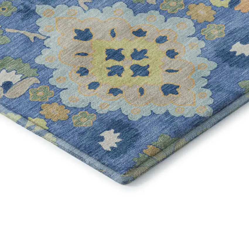 Blue Peach And Fern Green Oriental Washable Area Rug With UV Protection Photo 7