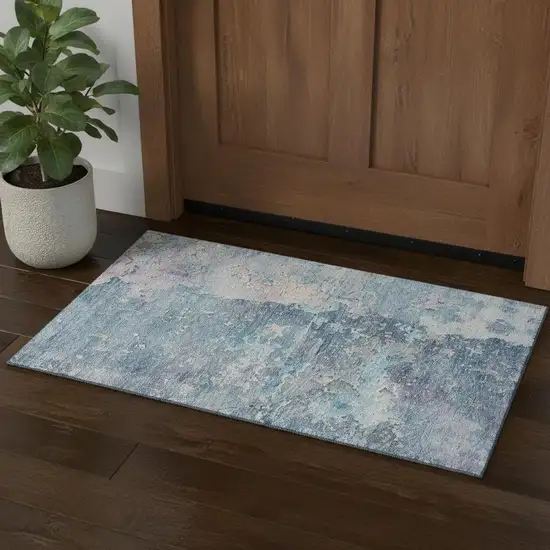 Blue Pink And Gray Abstract Washable Area Rug With UV Protection Photo 1