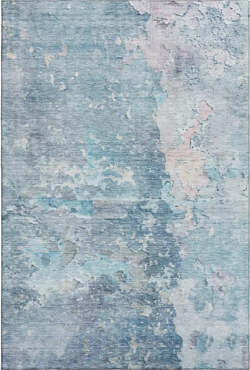 Blue Pink And Gray Abstract Washable Area Rug With UV Protection Photo 1