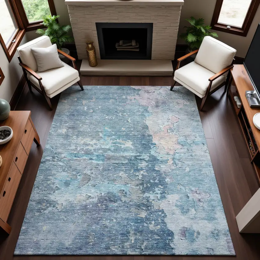 Blue Pink And Gray Abstract Washable Area Rug With UV Protection Photo 5