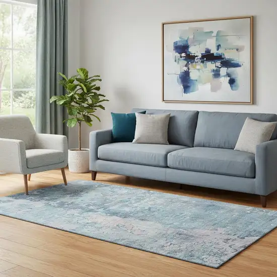 Blue Pink And Gray Abstract Washable Area Rug With UV Protection Photo 2