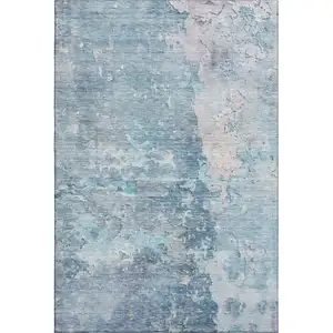 Photo of Blue Pink And Gray Abstract Washable Area Rug With UV Protection